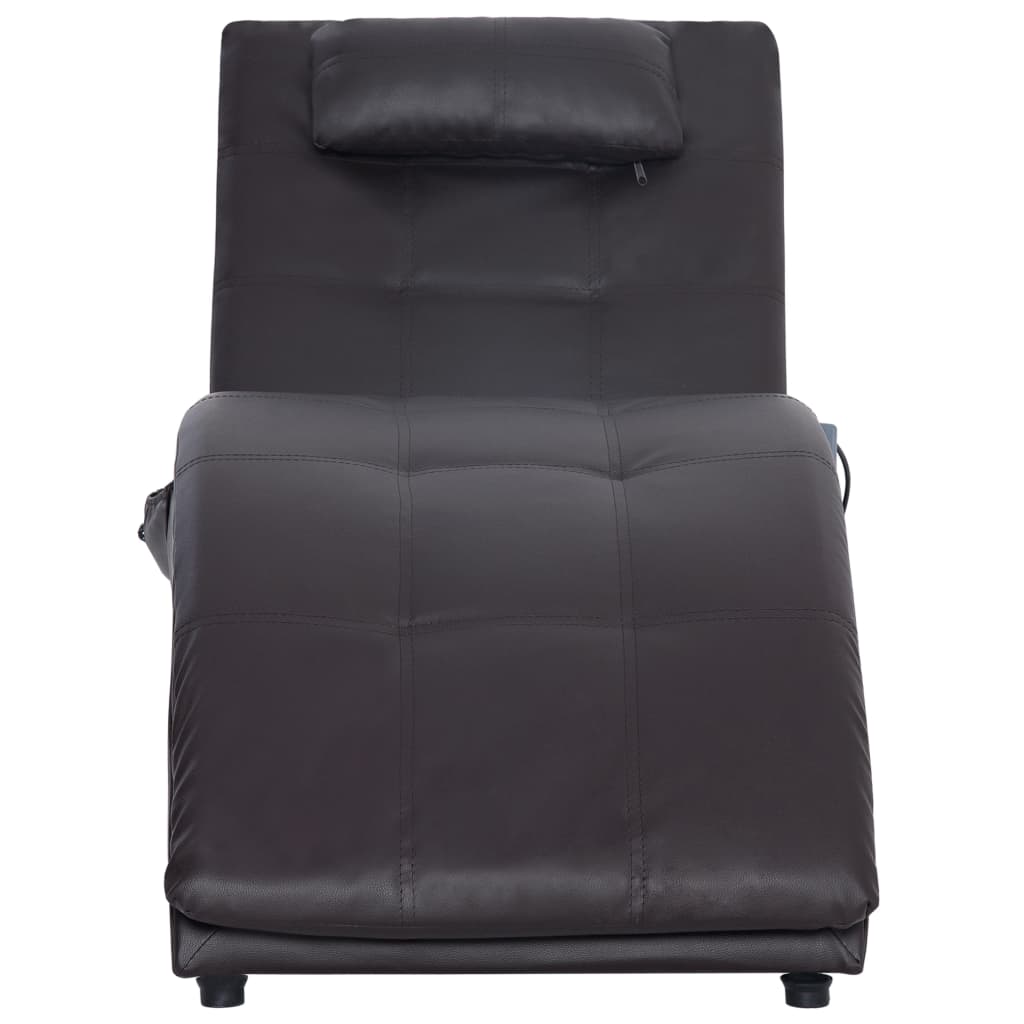 Massage lounger with cushion, brown, artificial leather