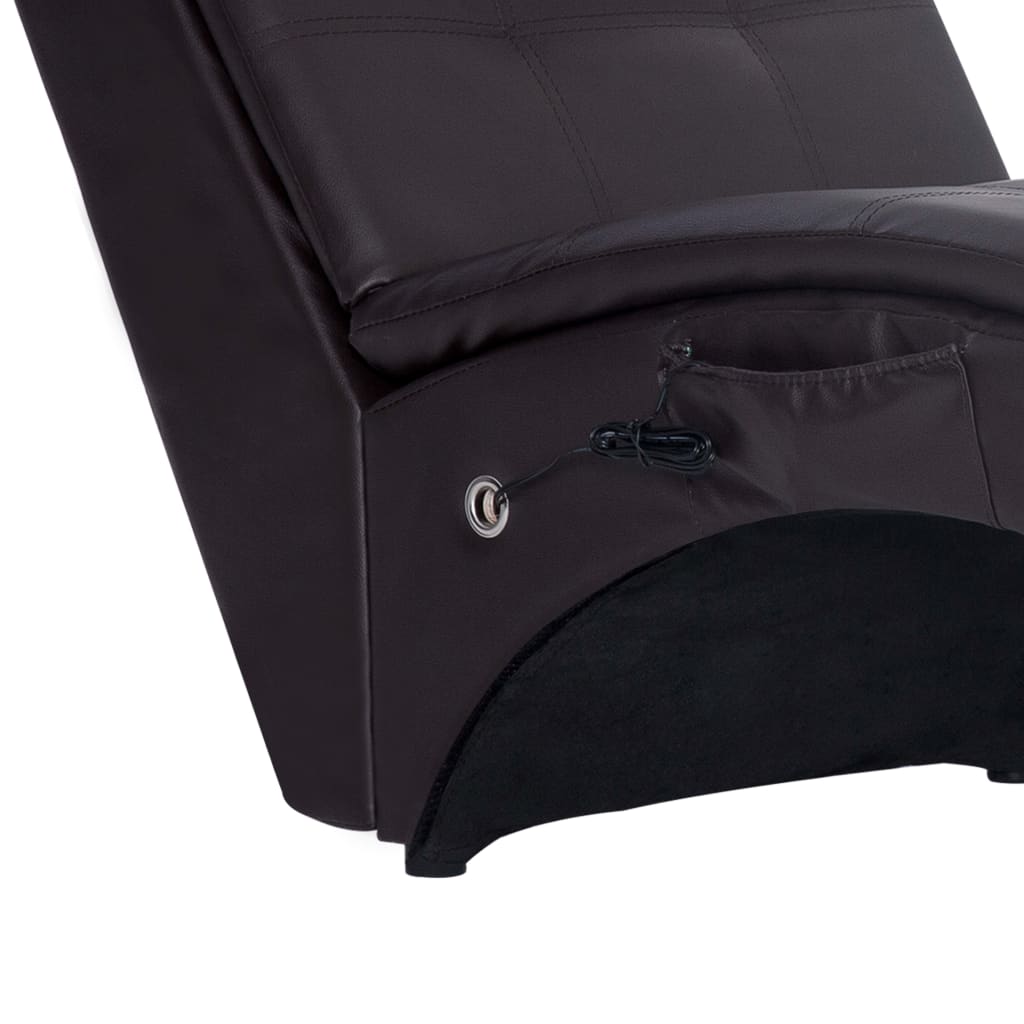 Massage lounger with cushion, brown, artificial leather