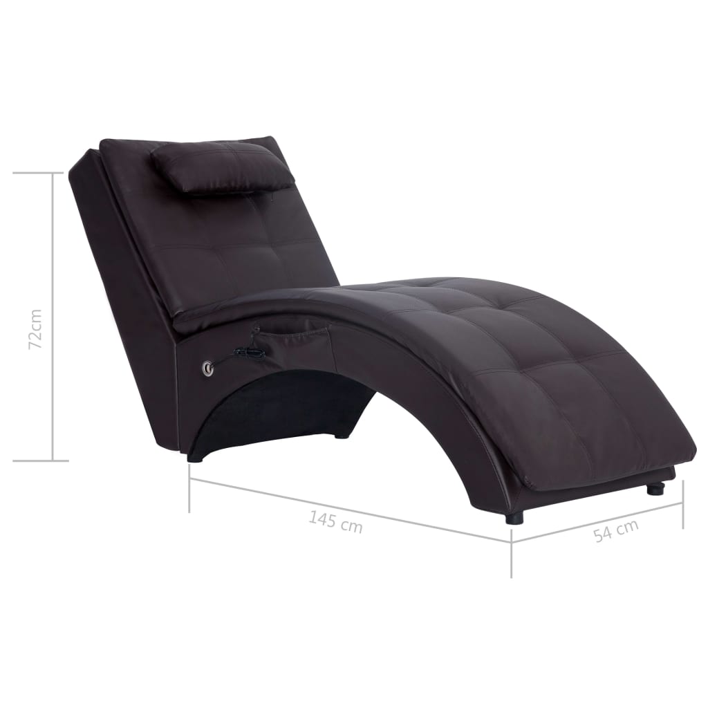 Massage lounger with cushion, brown, artificial leather