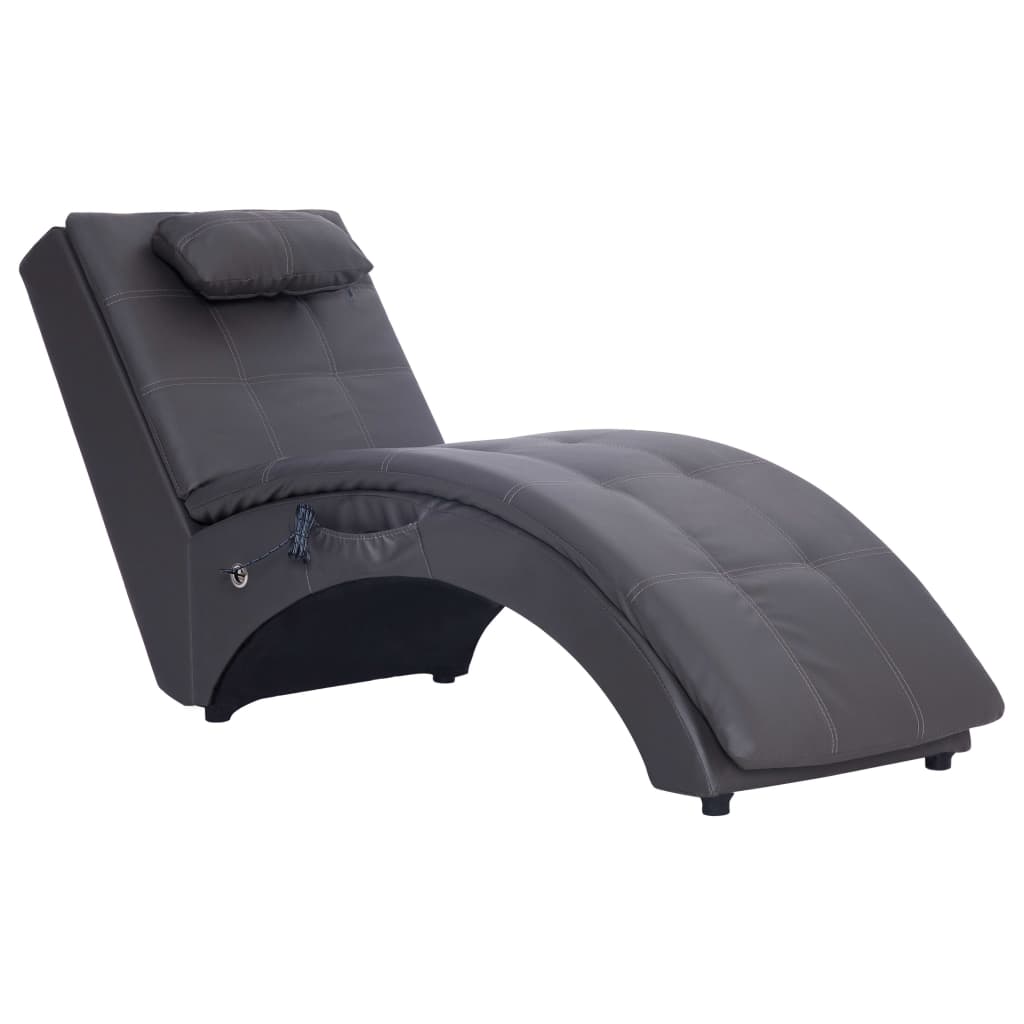 Massage lounger with cushion, grey, artificial leather