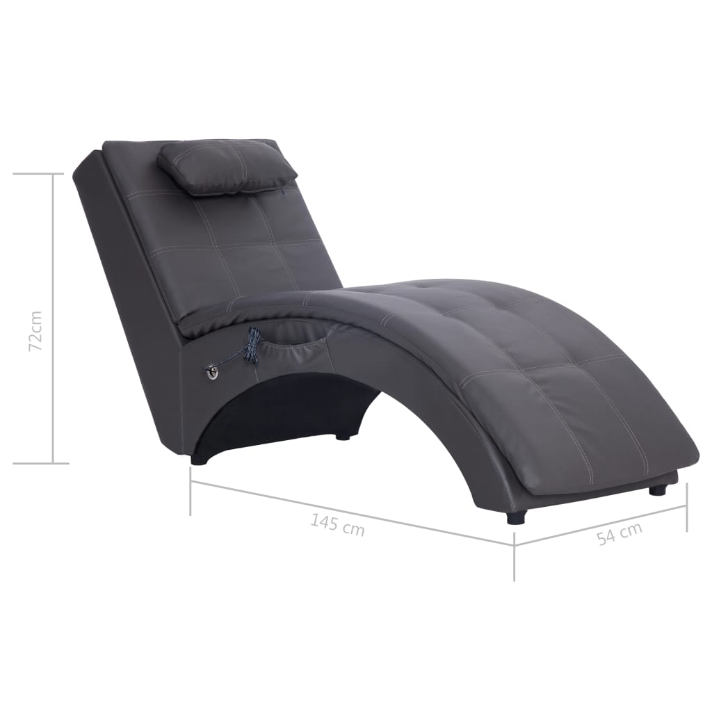 Massage lounger with cushion, grey, artificial leather