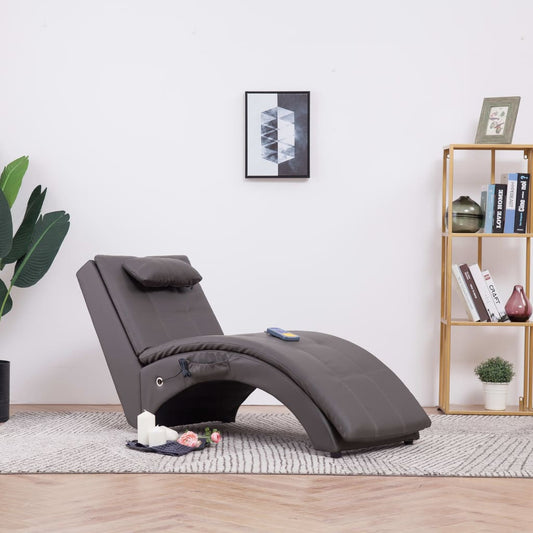 Massage lounger with cushion, grey, artificial leather