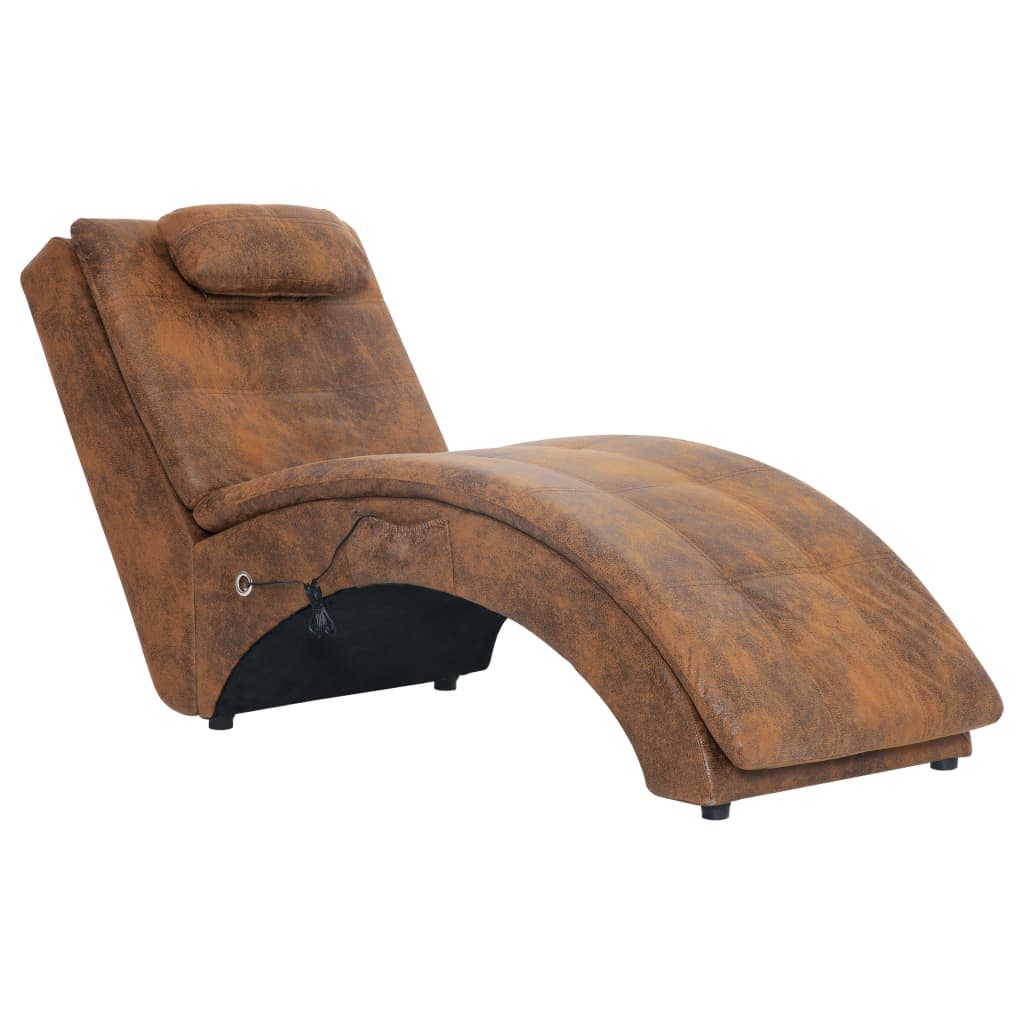 Massage lounger with cushion, brown, artificial suede