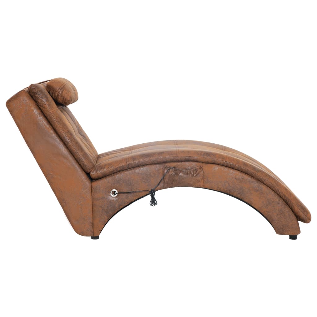 Massage lounger with cushion, brown, artificial suede