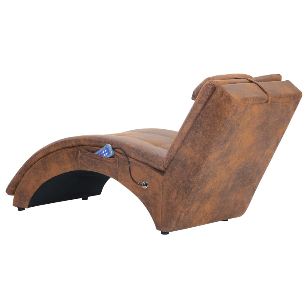 Massage lounger with cushion, brown, artificial suede