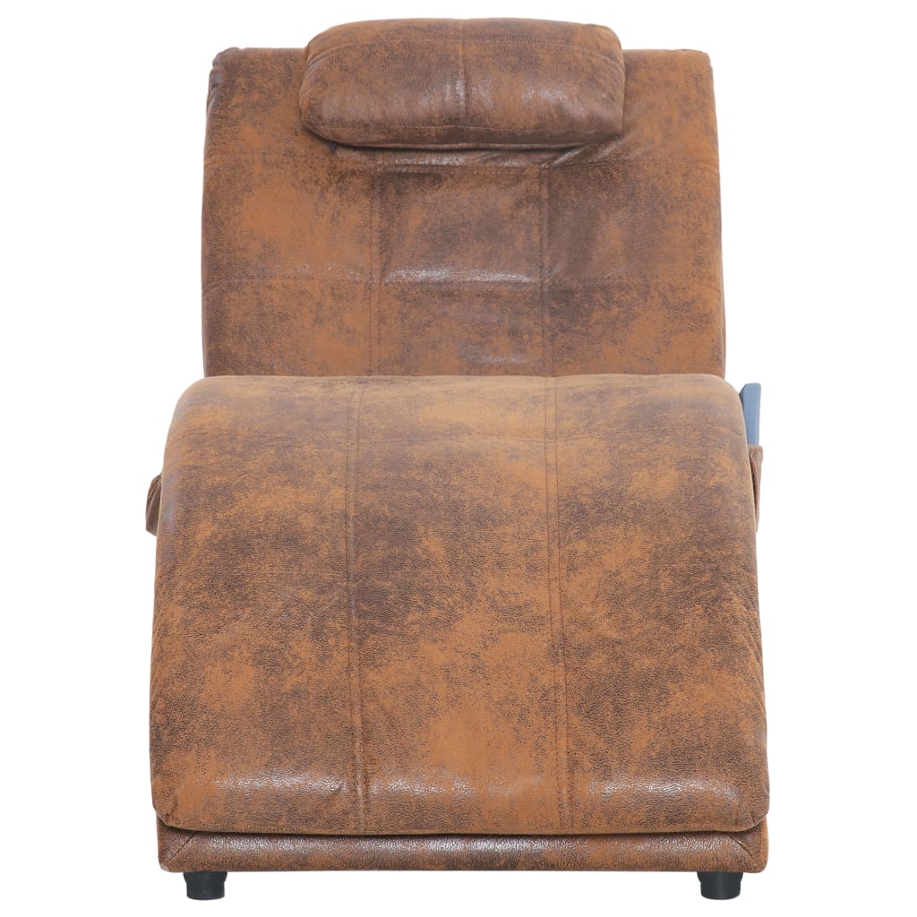 Massage lounger with cushion, brown, artificial suede