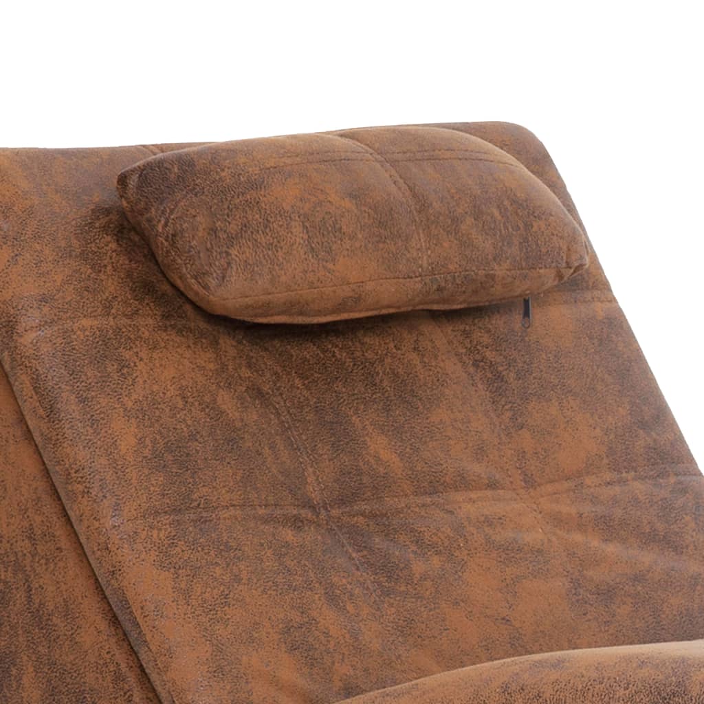 Massage lounger with cushion, brown, artificial suede