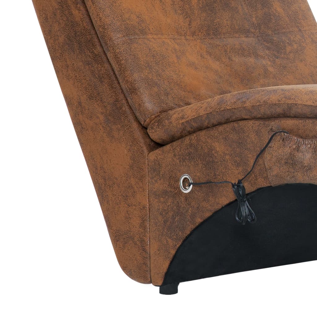 Massage lounger with cushion, brown, artificial suede