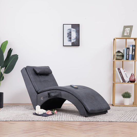 Massage lounger with cushion, grey, artificial suede