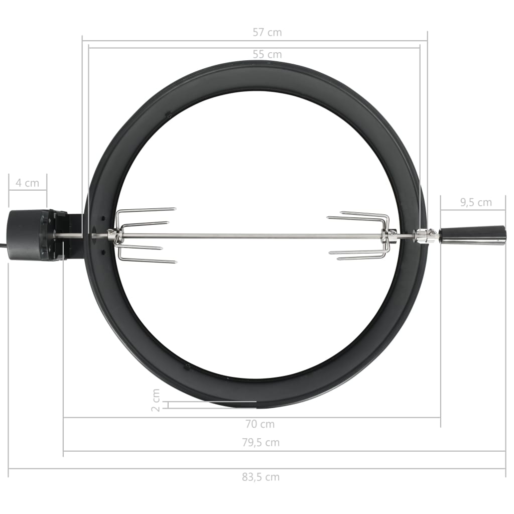 Rotisserie set with grill ring, black, 57 cm