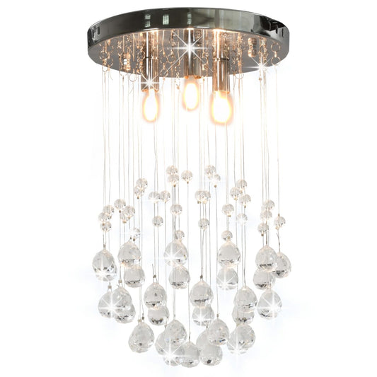 Chandelier with crystal beads, silver, sphere, 3 x G9 bulbs