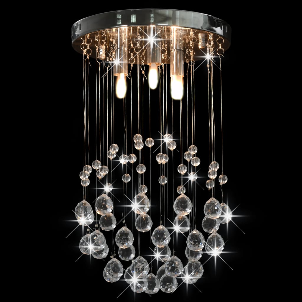 Chandelier with crystal beads, silver, sphere, 3 x G9 bulbs