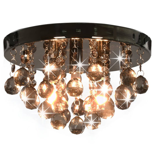 Chandelier with smoked beads, black, round, G9