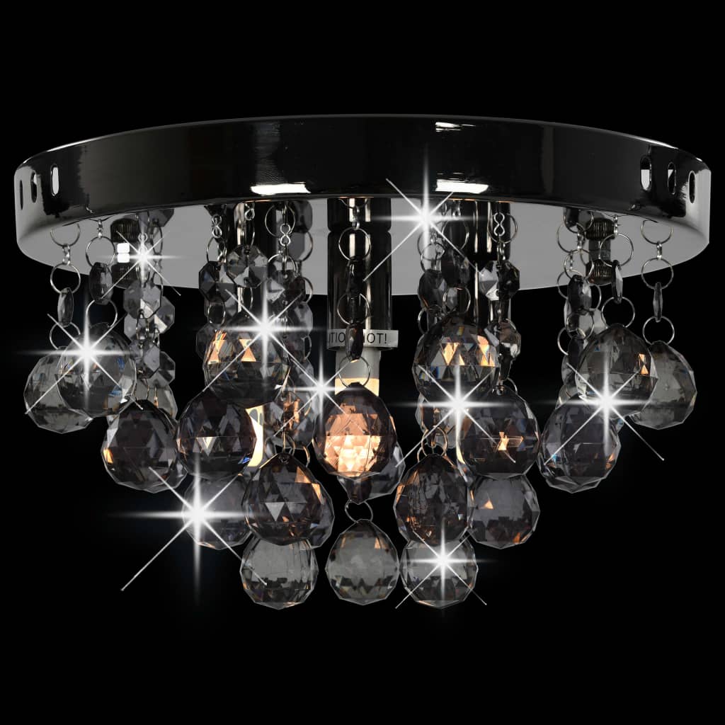 Chandelier with smoked beads, black, round, G9