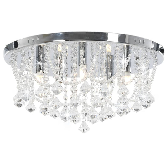 Chandelier with crystal beads, silver, round, 4 bulbs x G9