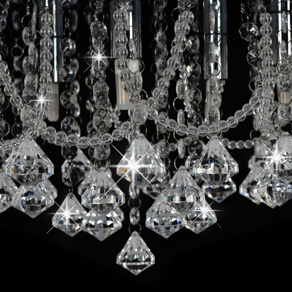 Chandelier with crystal beads, silver, round, 4 bulbs x G9