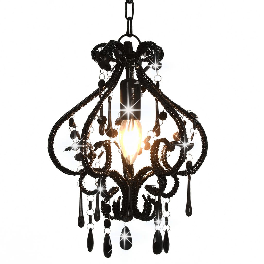 Beaded chandelier, black, round, E14