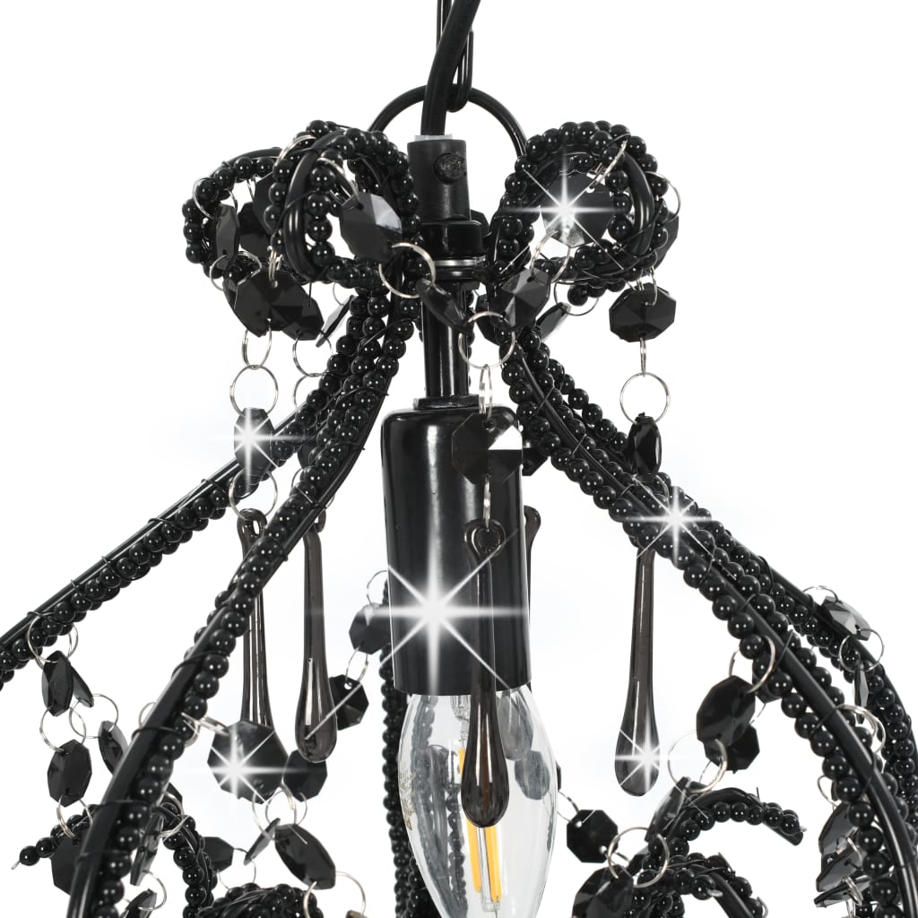 Beaded chandelier, black, round, E14