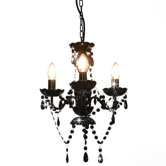 Beaded chandelier, black, round, 3 E14 bulbs