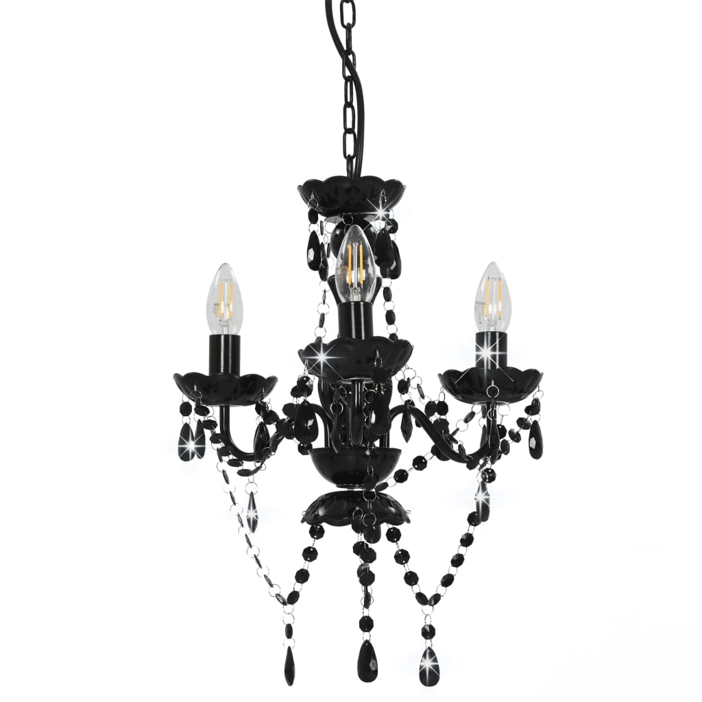 Beaded chandelier, black, round, 3 E14 bulbs