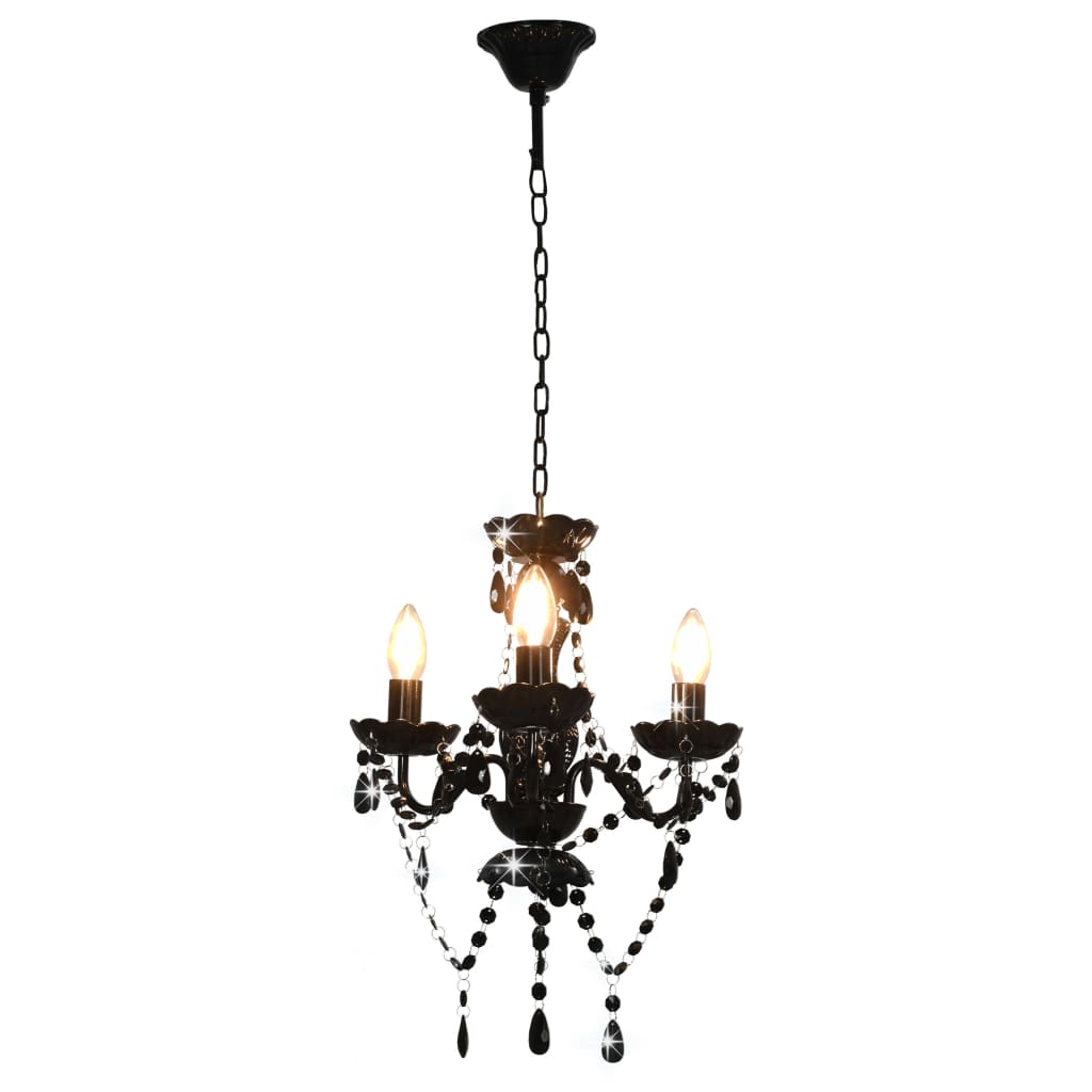 Beaded chandelier, black, round, 3 E14 bulbs