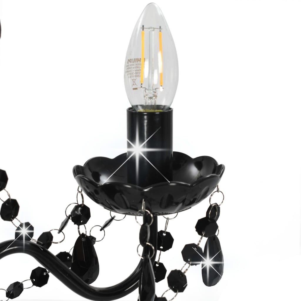 Beaded chandelier, black, round, 3 E14 bulbs