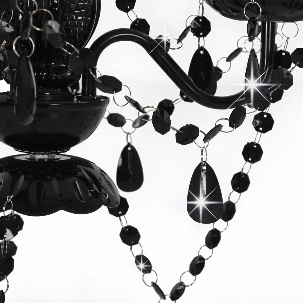 Beaded chandelier, black, round, 3 E14 bulbs