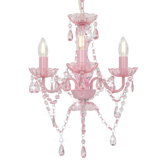 Beaded chandelier, pink, round, 3 E14 bulbs