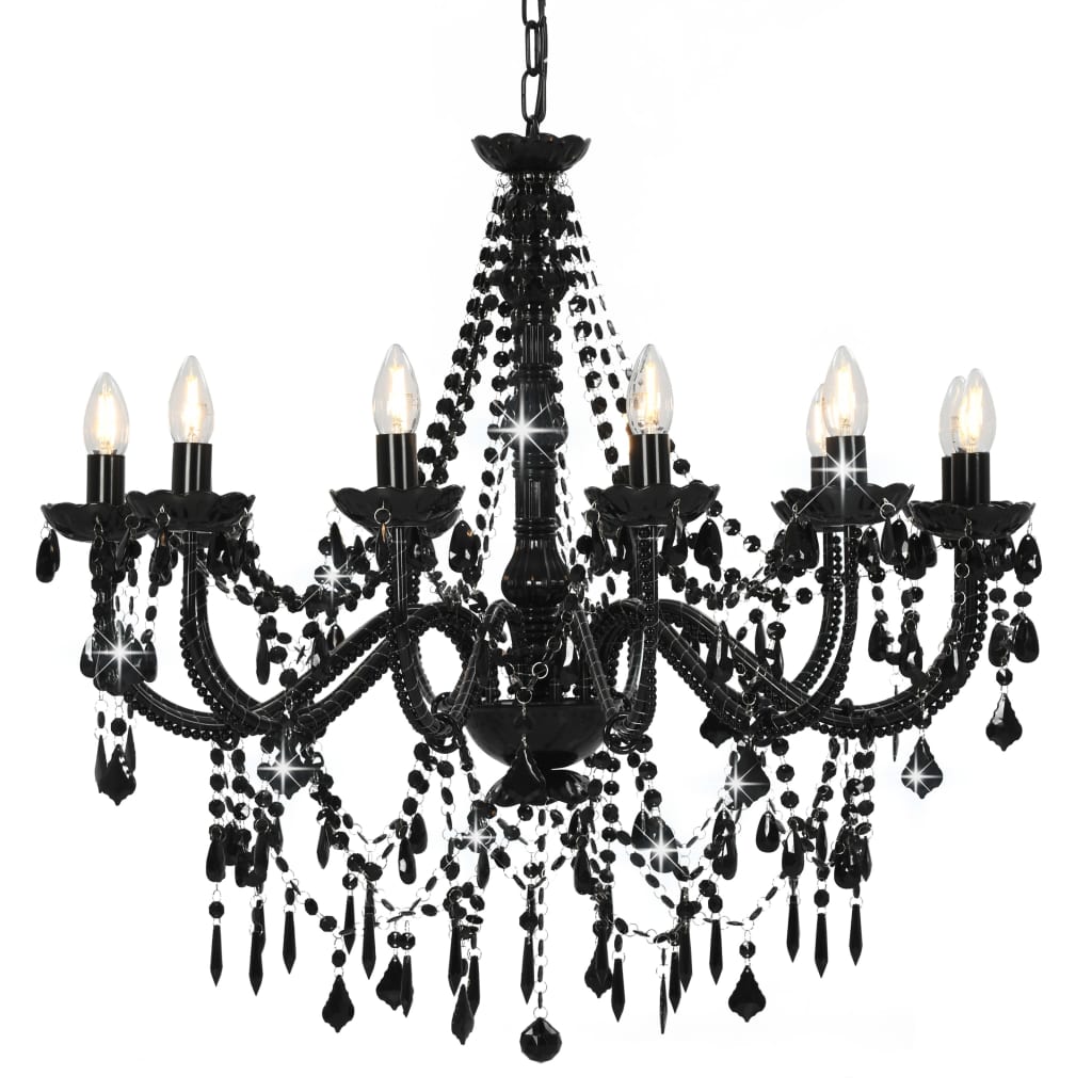 Beaded chandelier, black, 12 bulbs x E14