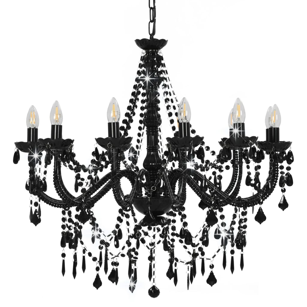 Beaded chandelier, black, 12 bulbs x E14