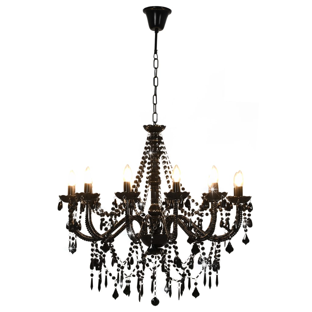 Beaded chandelier, black, 12 bulbs x E14