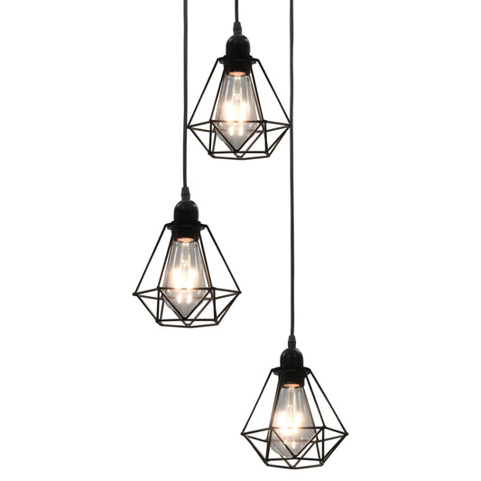 Diamond design chandelier, black, 3 x E27 bulbs