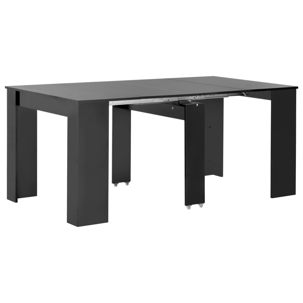 Extendable kitchen table, high-gloss black, 175x90x75 cm