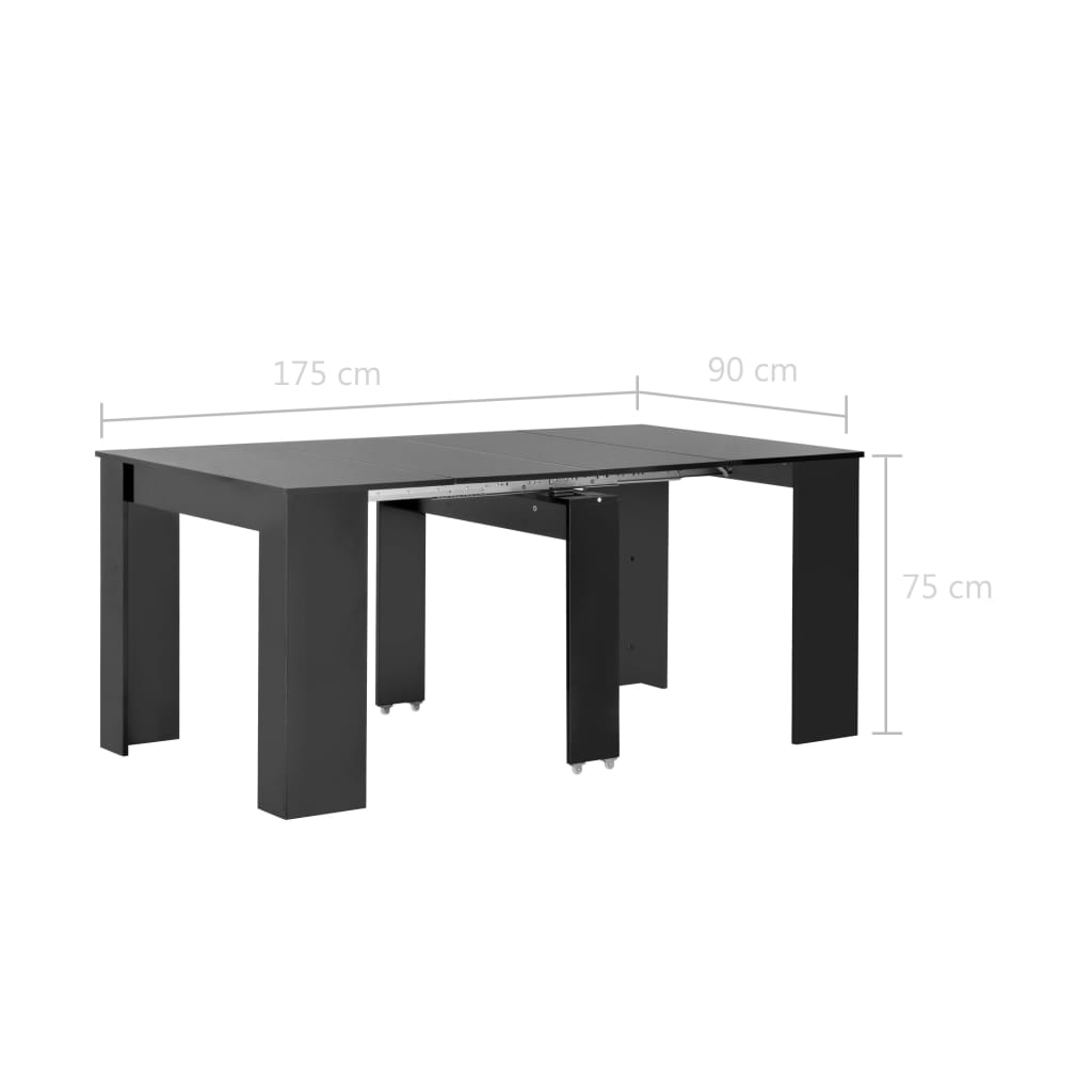 Extendable kitchen table, high-gloss black, 175x90x75 cm