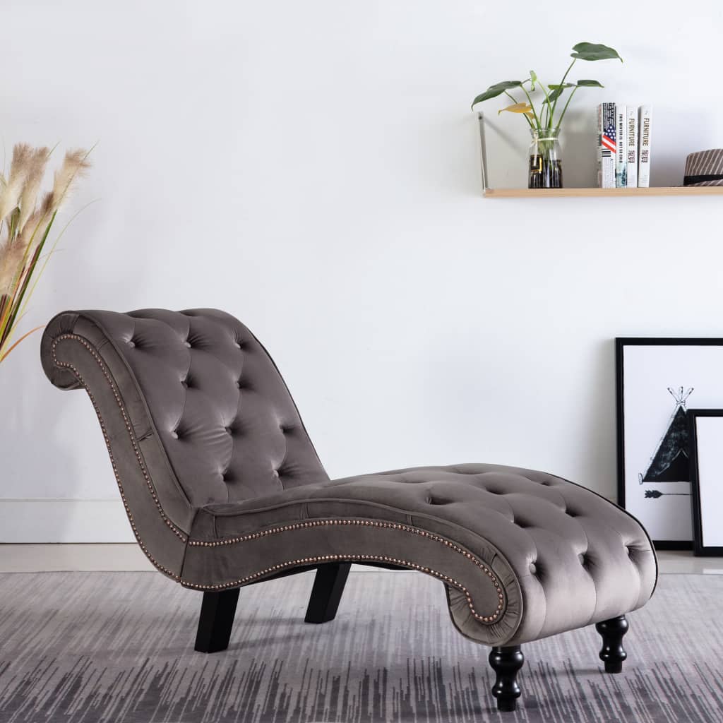 Chaise longue, grey, velvet