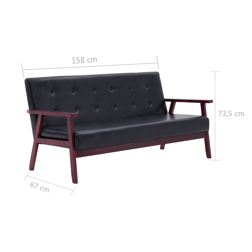 3-seater sofa, black, eco-leather