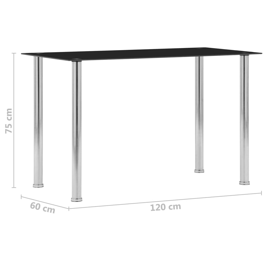 Masă de bucătărie, negru, 120 x 60 x 75 cm, sticlă securizată