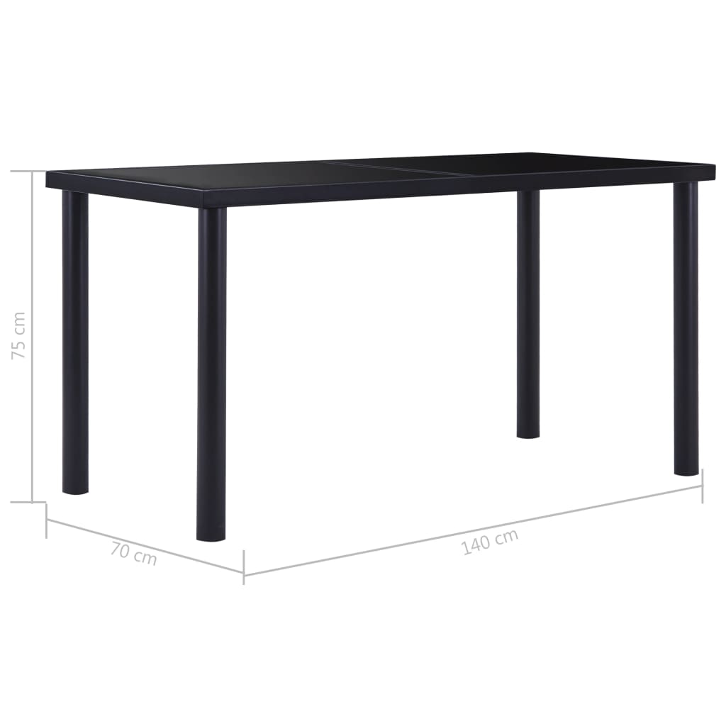 Kitchen table, black, 140 x 70 x 75 cm, tempered glass