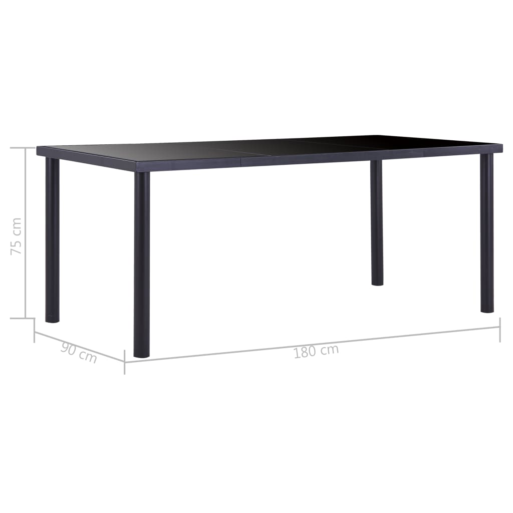 Kitchen table, black, 180 x 90 x 75 cm, tempered glass