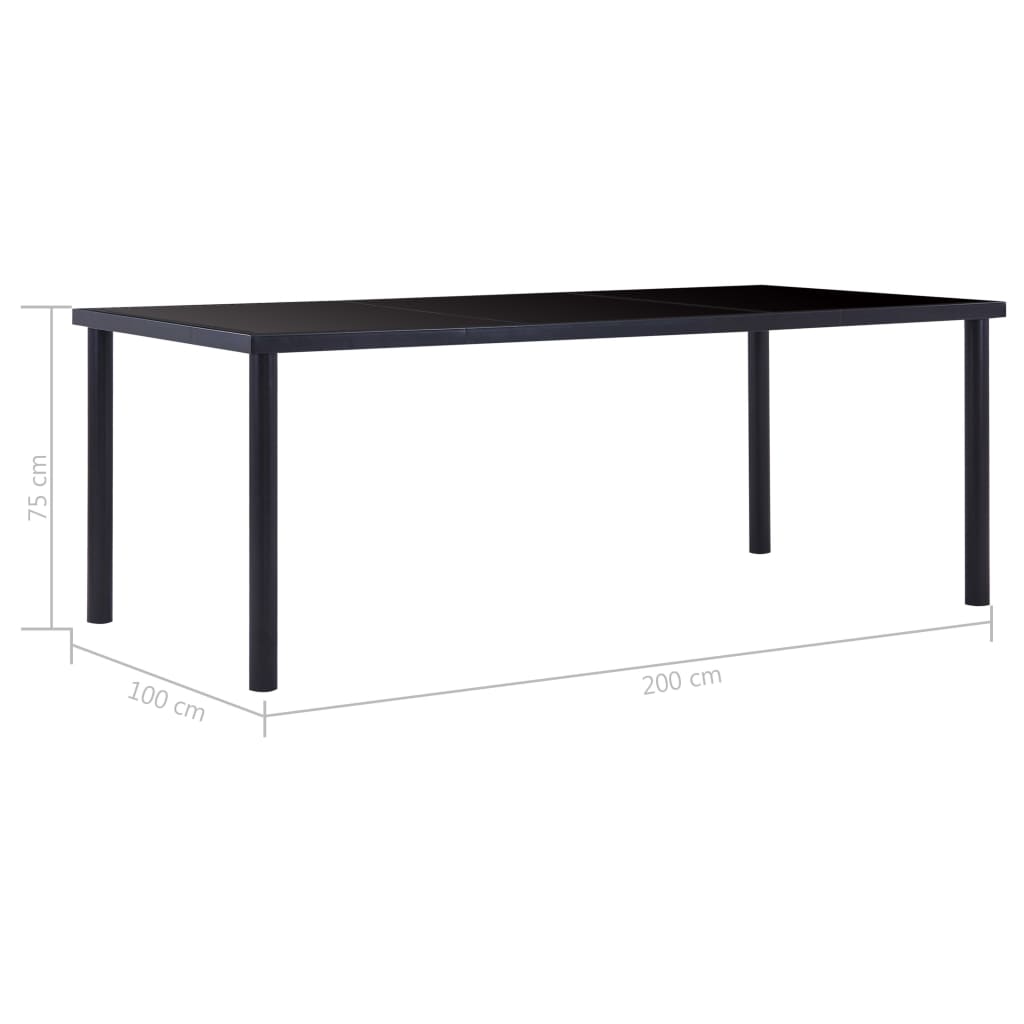 Kitchen table, black, 200 x 100 x 75 cm, tempered glass