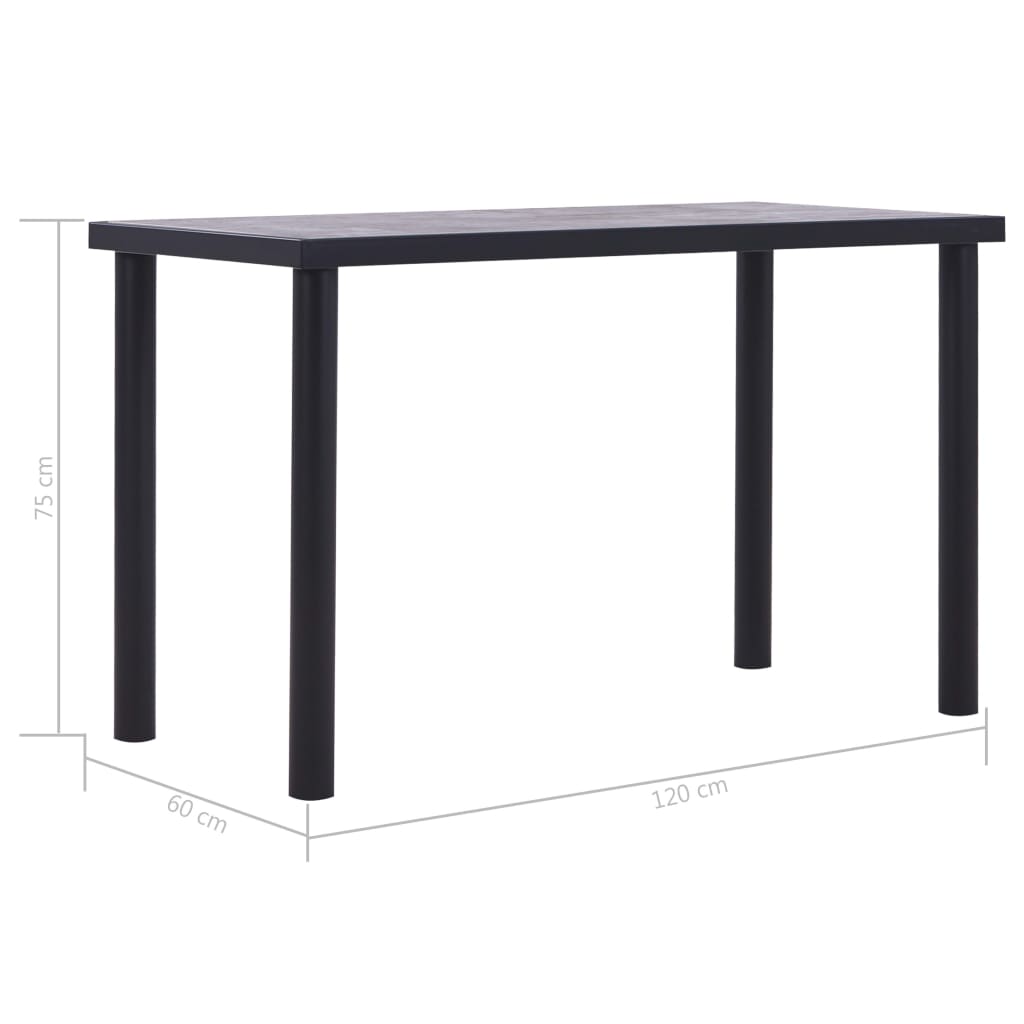 Kitchen table, black &amp; concrete grey, 120 x 60 x 75 cm, MDF