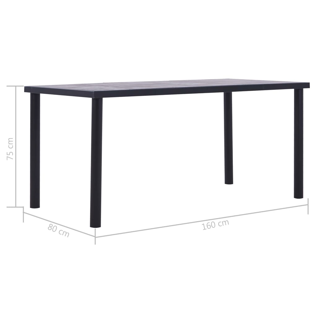 Kitchen table, black &amp; concrete grey, 160 x 80 x 75 cm, MDF