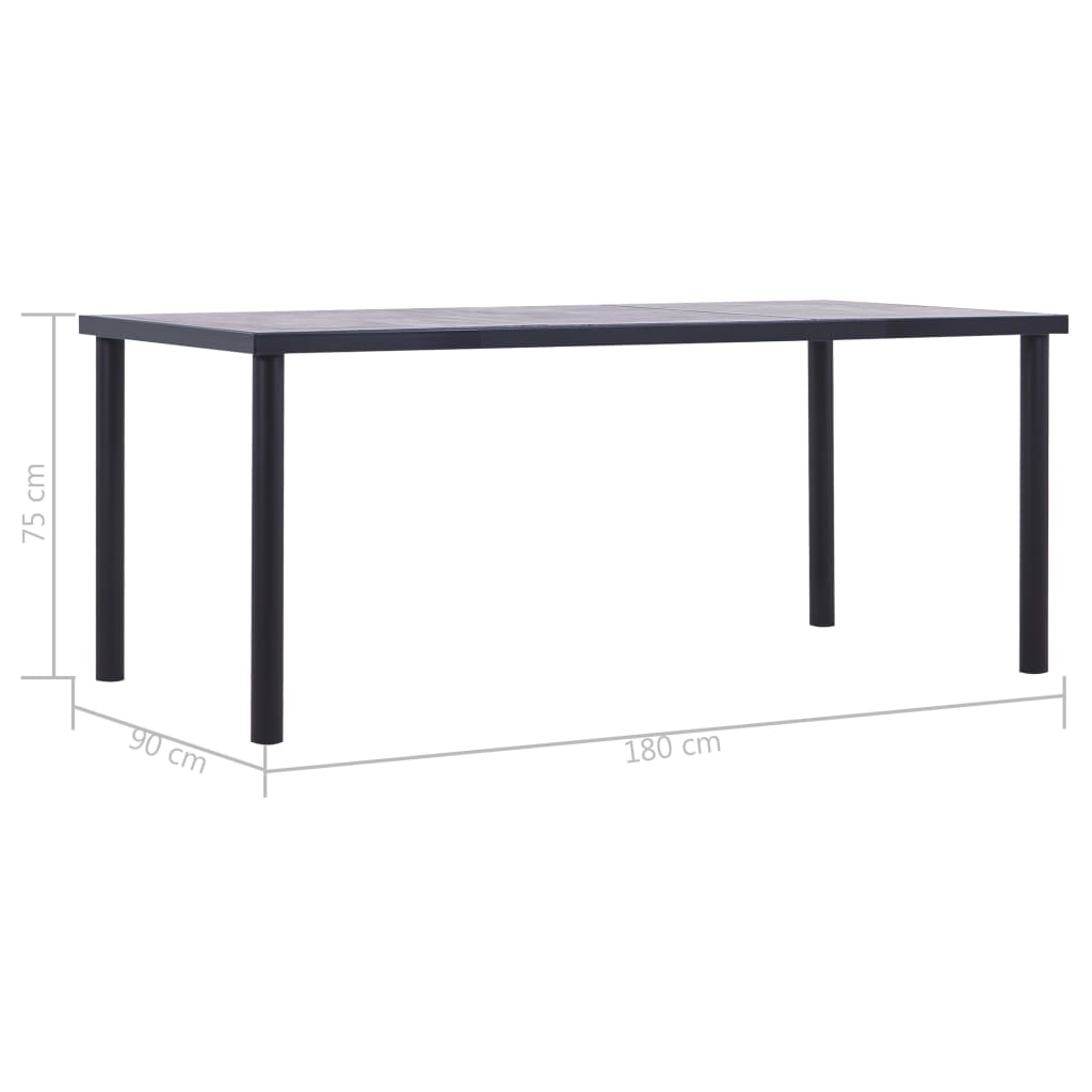 Kitchen table, black &amp; concrete grey, 180 x 90 x 75 cm, MDF