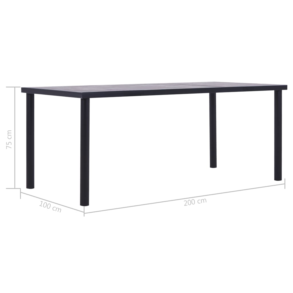 Kitchen table, black &amp; concrete grey, 200 x 100 x 75 cm, MDF