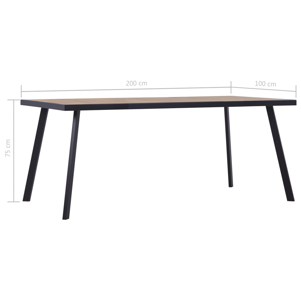 Kitchen table, natural and black, 200x100x75 cm, MDF