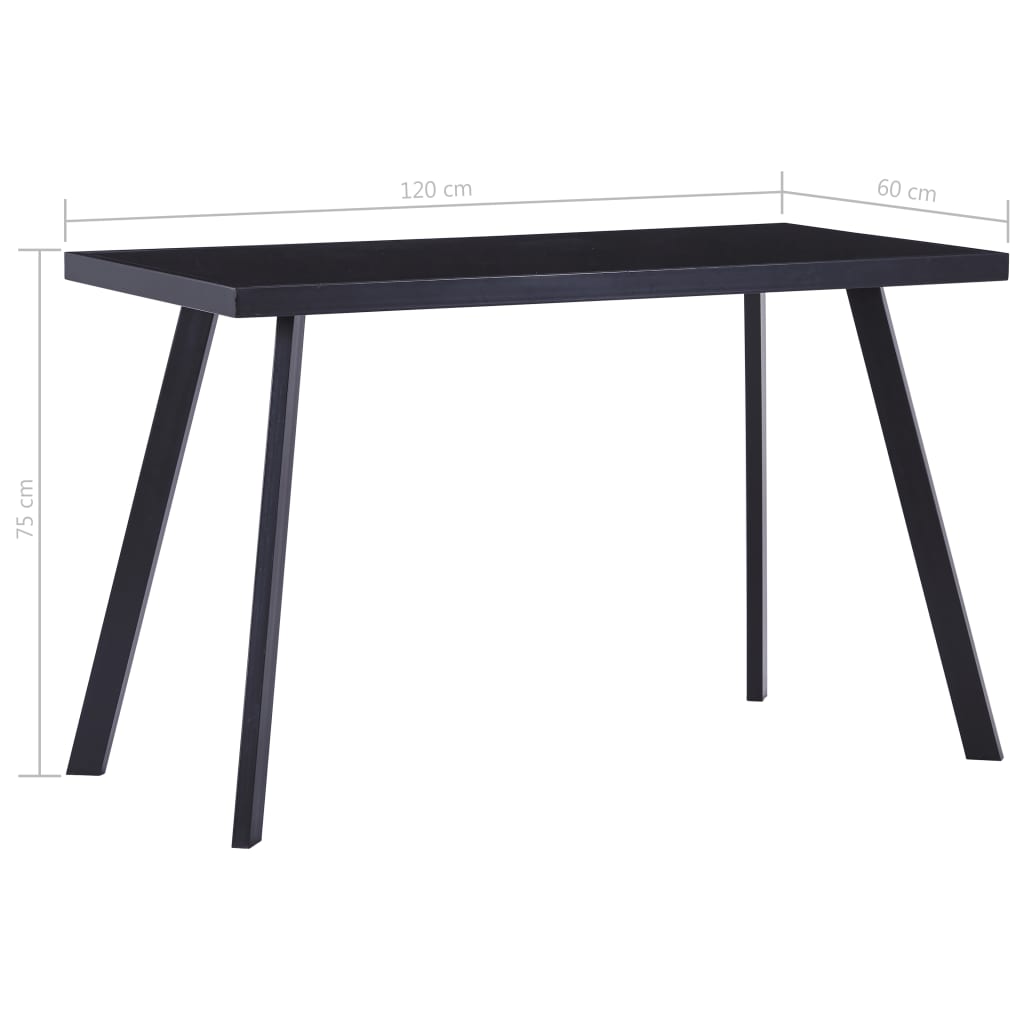 Kitchen table, black, 120 x 60 x 75 cm, tempered glass