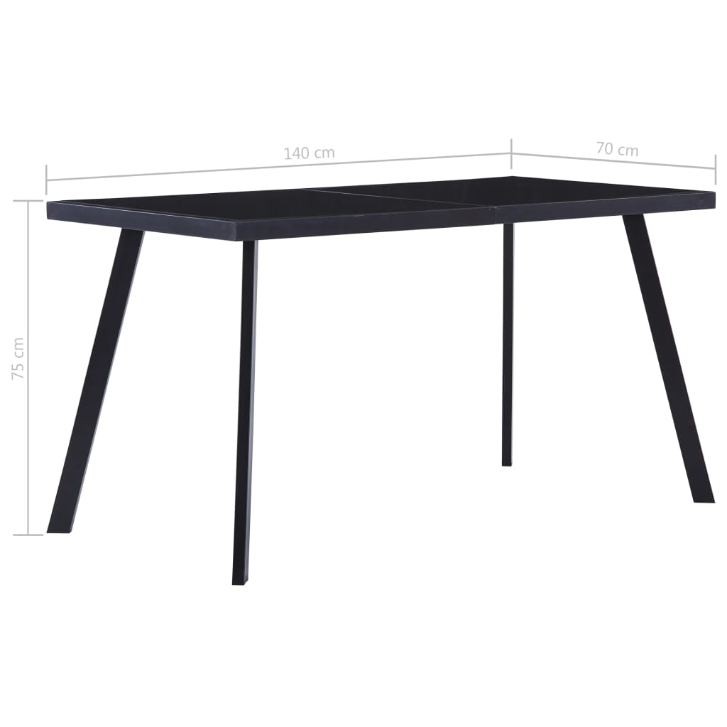 Kitchen table, black, 140 x 70 x 75 cm, tempered glass