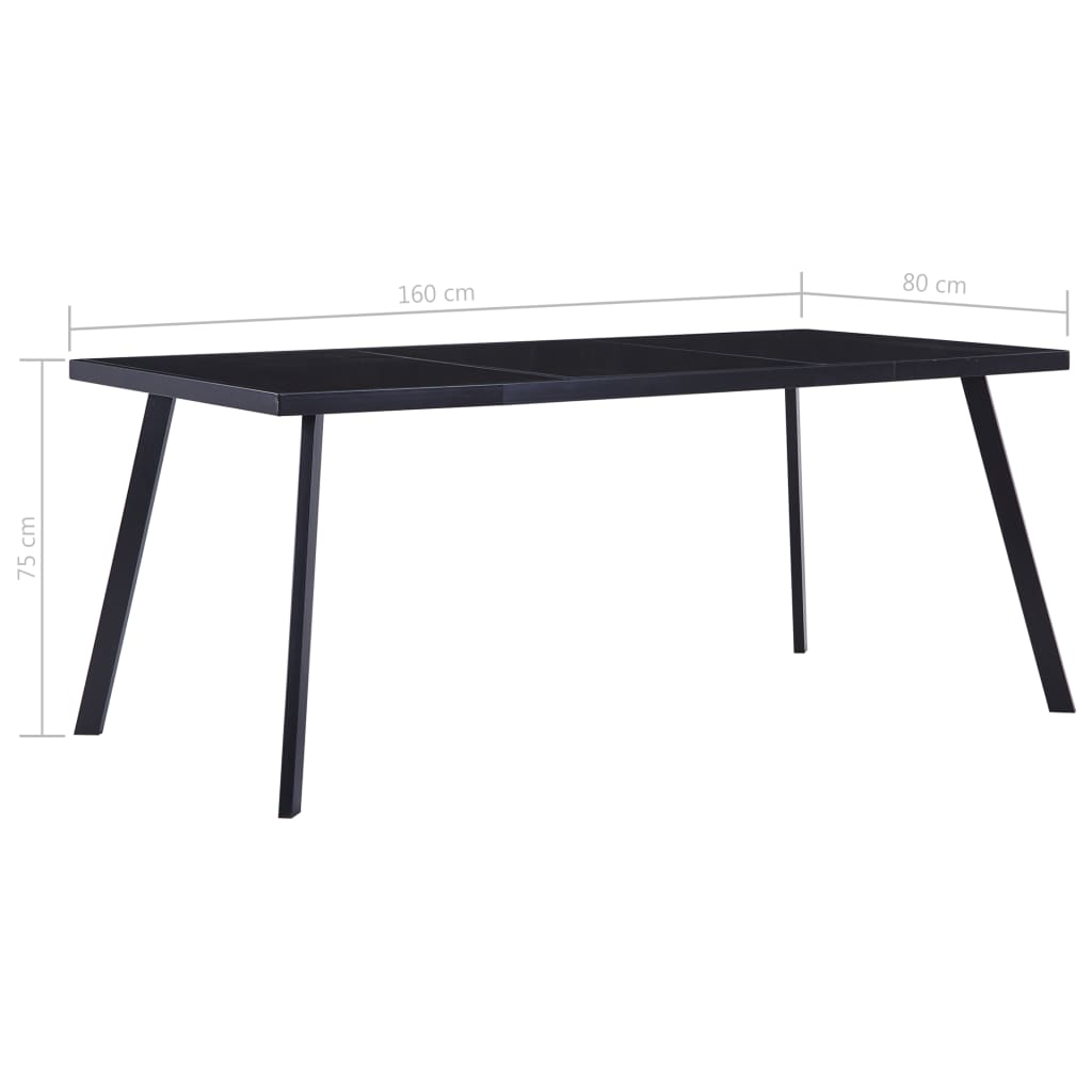 Kitchen table, black, 160 x 80 x 75 cm, tempered glass