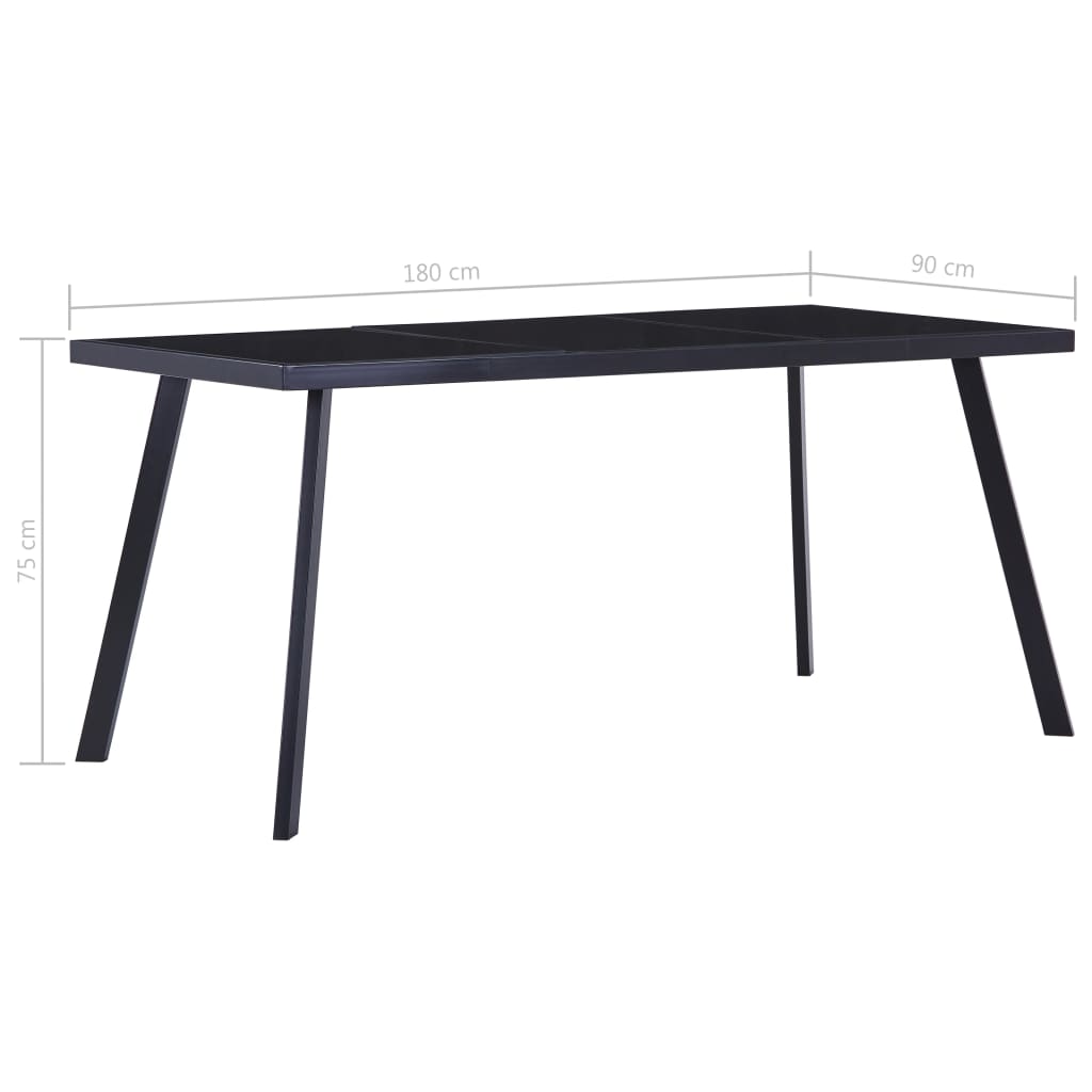 Kitchen table, black, 180 x 90 x 75 cm, tempered glass