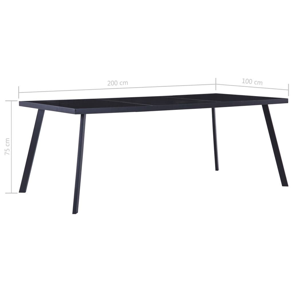 Kitchen table, black, 200 x 100 x 75 cm, tempered glass